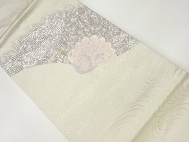 リサイクル　孔雀に曲線模様織出し名古屋帯